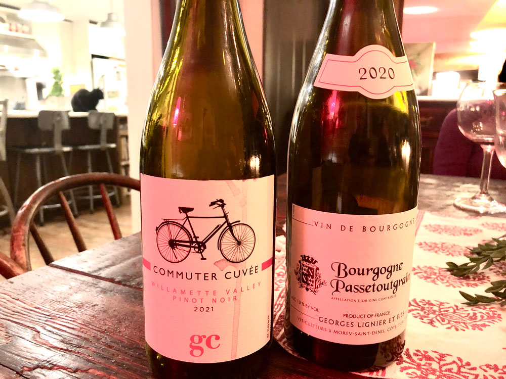 Grochau Cellars Pinot Noir Commuter Cuvée 2021 and George Lignier Bourgogne Passetoutgrain 2020